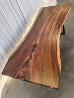 Table de bureau de grande taille en bois massif avec bord naturel, plan de travail en bois massif, comptoir de boucher, support d'exposition, plateau de table en bois