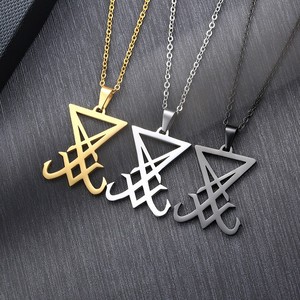 Gioielli da Uomo con Sigillo di Lucifero e Satana, Pendente Gotico Misterioso Esoterico Pagano in Acciaio Inossidabile Placcato Oro 18k Impermeabile - Product Image 4