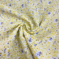 Tissu en coton imprimé floral jaune, texture froissée effet sel, sans plis, pour chemises et robes de fête pour filles et garçons, 50 pouces, 80 g/m²