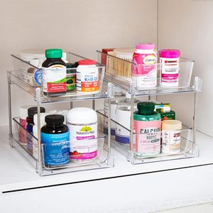 2-Tier Clear Plastic Eco-Friendly Durable Bathroom Storage Organizer Under-<b>Sink</b> Vanity Counter Container Double Storage Capacity - Product Image 2