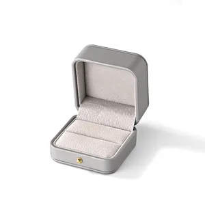 FANXI شعار مخصص صندوق مجوهرات من الجلد الرمادي خاتم أقراط قلادة صندوق تغليف مجوهرات