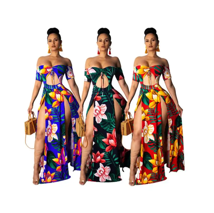Vestito senza spalline da spiaggia con stampa di fiori africani Sexy da donna estiva