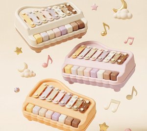 Ensemble cadeau de jouets musicaux à percussion en plastique Ying's : Piano à 8 notes et cloche à main - Product Image 2
