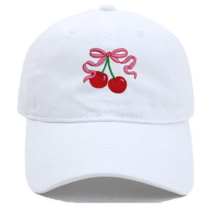 Gorra <span class=keywords><strong>de</strong></span> Béisbol <span class=keywords><strong>de</strong></span> Algodón Lavado Vintage Personalizada al por Mayor, Gorra <span class=keywords><strong>de</strong></span> Papá con Lazo Rosa Cereza Bordado - Product Image 5