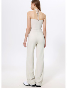 Pantalon de yoga droit à taille haute avec cordon de serrage pour femme, extensible, doux, ample, à séchage rapide, pour le sport, le Pilates et la gym, vente en gros - Product Image 4