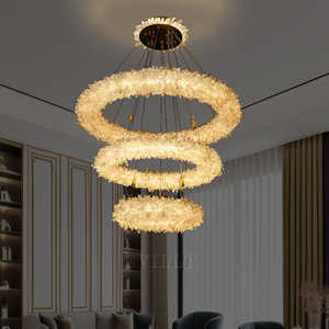 <span class=keywords><strong>Lampadario</strong></span> a Sospensione in Cristallo di Rocca Naturale a 3 Cerchi per <span class=keywords><strong>Ingresso</strong></span>, Lampada Pendente ad Anello in Quarzo Naturale - Product Image 1