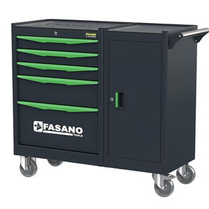 Fasano Tools 5 Drawer Rolling Tool Cabinet With Door And Casters For <b>Workshop</b> <b>Storage</b> - Product Image 2
