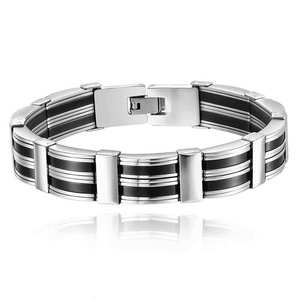 Bracelet en acier inoxydable 14MM, design géométrique, bijoux unisexes, style moderne punk, noir et argenté - Product Image 1