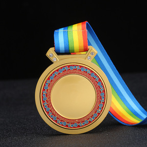 Medalla giratoria personalizada Hc de una sola cara de 7 cm de aleación de zinc para eventos deportivos y competiciones de taekwondo con cinta arcoíris - Product Image 1