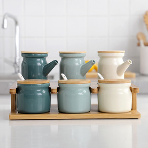 Ceramic Kitchen Seasoning Jars, Seasoning Box <strong>Set</strong> Storage Jars for Seasonings, Seasoning Sauce Jars, Salt Jars, Oil Bottles - Product Image 2