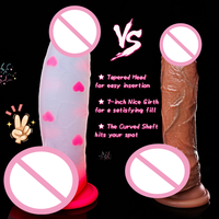 Dildo Monster Fantasy, gros et épais, 8 pouces, en silicone liquide transparent rose en forme de cœur, avec ventouse puissante, jouets sexuels pour le point G et l'anal.