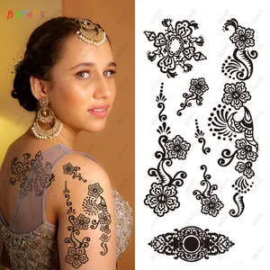 Bxtats Stiker Tato Temporer Mandala Warna Hitam Seksi Tahan Air Tato Henna Hitam India Sementara