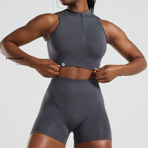 Miqi personalizado ligero cremallera Yoga deportes Top alta calidad <span class=keywords><strong>blanco</strong></span> negro alto impacto push-ups <span class=keywords><strong>Chaleco</strong></span> con cordones para ejercicio - Product Image 3