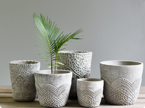 Pots à fleurs contemporains en fibre de verre vieillis, design dentelle, respirants, petits pots pour plantes succulentes, décoration maison et jardin - Product Image 3