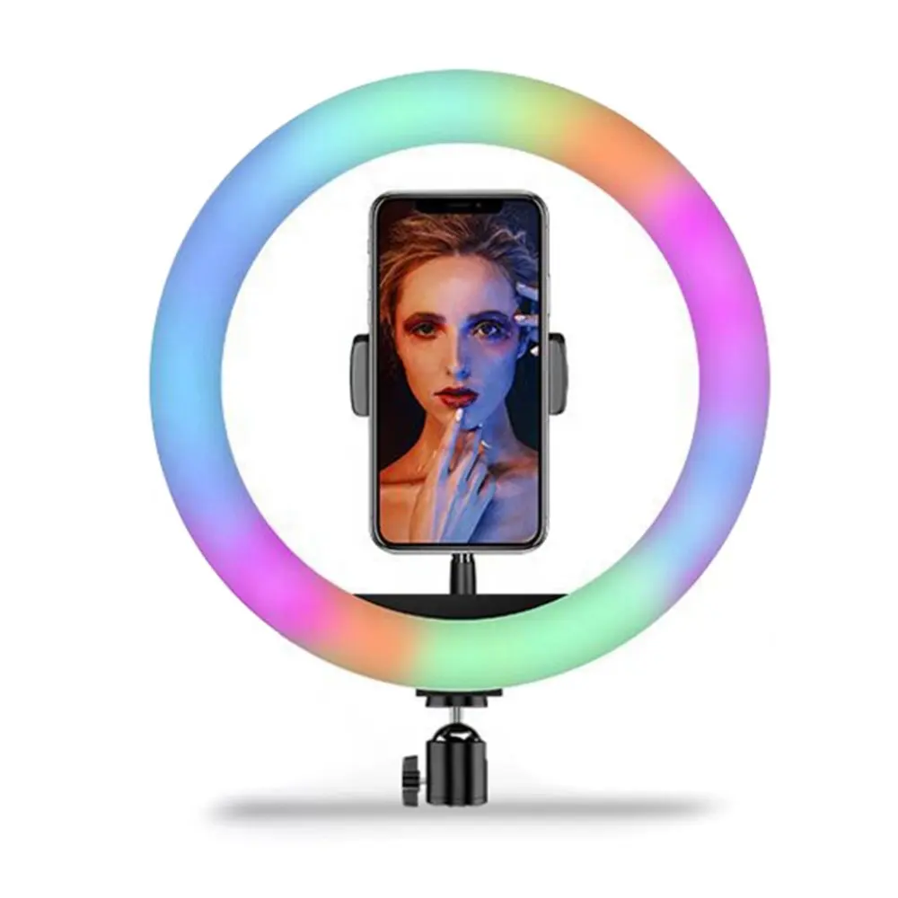 Anillo de luz led rgb de 8 pulgadas para vídeo-con tripé, anilha de luz rgb para telefone celular