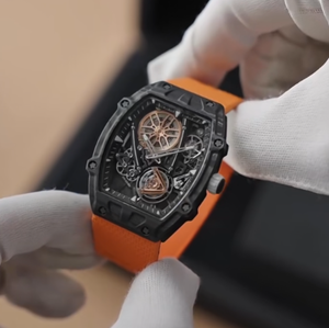 RM 2705 Style Floating Tourbillon Racing Wheel Rim Design Exposed Gear <b>Automatic</b> Mechanical Watch Carbon Fiber Case Rubber 100m - Product Image 3