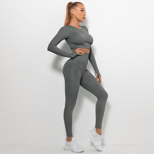 Nuovo allenamento due pezzi in bianco tute Yoga a vita alta abbigliamento sportivo donna Fitness Yoga Set - Product Image 3