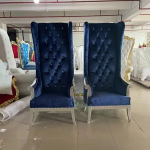 लक्जरी डिजाइन वेडिंग सिंहासन कुर्सियां रोमांटिक किंग सोफा ब्लू हाई बैक रॉयल सिंहासन की कुर्सी