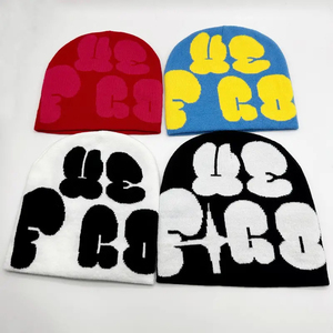 Gorros de gran tamaño personalizados <span class=keywords><strong>para</strong></span> hombres y mujeres de alta calidad 100% acrílico tejido Mea Culpa Jacquard Beanie Hat <span class=keywords><strong>para</strong></span> invierno - Product Image 3