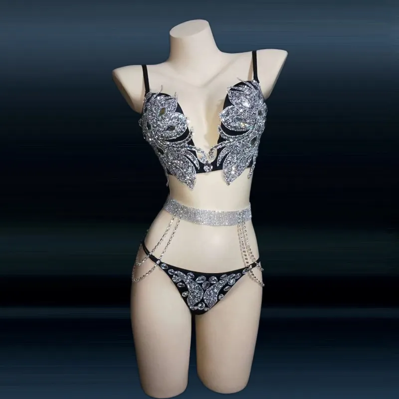 Ensemble de soutien-gorge pour femmes, tenues d'été Sexy avec des strass, soldes en tissu noir et strass brillants, sous-vêtements, 2022