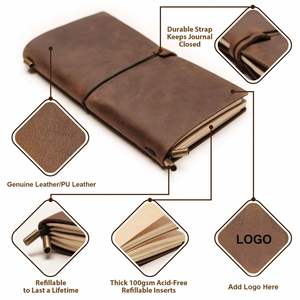 Classic Refillable Printed <b>Leather</b> Journal Travelers Notebook Travel <b>Diary</b> with 2 Inserts Customizable - Product Image 2
