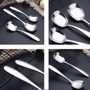 Custom Logo Eco-Friendly 304 Stainless Steel Mirror Polish Long Handle Flat Bottom <b>Spoon</b> for Dinner - Product Image 3