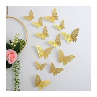 Haute qualité décor lumineux 12 pièces ensemble décoration brillant or Rose doré argent 3D creux papillon Stickers muraux