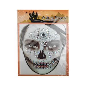 4 autocollants visage crâne en sucre, bijoux faciaux, tatouages temporaires d'Halloween, gemmes faciales, strass visage crâne, paillettes pour le Jour des Morts - Product Image 2