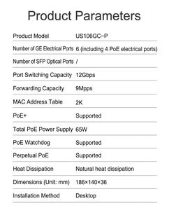 Commutateur PoE H3C US106GC-P 4 ports Gigabit 65W 30W par port longue portée pour caméra IP CCTV - Product Image 2