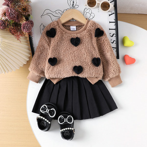 เสื้อผ้าเด็กใหม่ขายส่งสีดำ 3D ลายหัวใจสีน้ำตาลเสื้อแขนยาวและกระโปรงเสื้อผ้าฤดูหนาวสำหรับเด็กผู้หญิง 0-3Y - Product Image 1