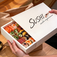 Boîtes à tiroirs personnalisées en matériau de qualité alimentaire avec compartiments, logo et couleur personnalisables, pour sushis et en-cas à emporter