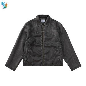 Veste streetwear oversize déstructurée à coutures apparentes pour <span class=keywords><strong>homme</strong></span>, en cuir noir délavé vintage - Product Image 1