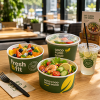 Tazón de Ensalada de Papel Sostenible, Resistente a la Grasa y Apto para Microondas, con Tapa, para Poke-bar, Saludable, para Distribución en Bistro, Venta al por Mayor Directa