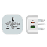 Pengisi Daya Cepat 20W PD Tipe-C untuk Ponsel, Adaptor PD US/UK/EU dengan Kabel USB