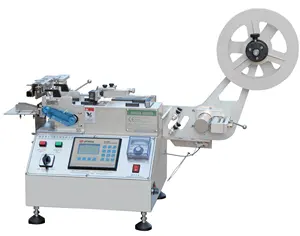 Máquina cortadora de cinta de etiquetas de tafetán de nailon para tela de tela, máquina cortadora de etiquetas en frío y caliente para etiquetas de cuidado de ropa satinada