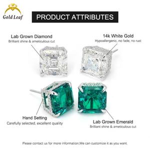 Boucles d'oreilles en or massif 14 carats avec diamant de laboratoire taille Asscher classique, sertissage à 4 griffes, cadeau de mariage ou de fête, 1 à 3 carats - Product Image 5