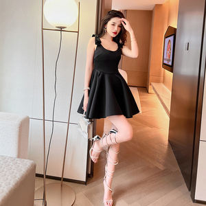 ZYHT 5854 <span class=keywords><strong>Mini</strong></span> <span class=keywords><strong>abito</strong></span> dolce senza maniche con cinturino largo <span class=keywords><strong>arancione</strong></span> estivo Logo personalizzato abiti a vita alta con scollo a v - Product Image 4