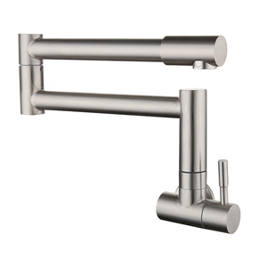 Single Handle Wall Mounted Kitchen Faucet 304 Stainless Steel Brushed Finish Minimalist Style 360 Degree Rotate - Product Image 3