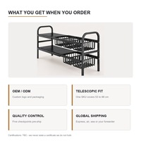 Organisateur de rangement sous évier extensible en acier au carbone à 2 niveaux avec panier coulissant en fil métallique, personnalisable avec logo OEM, pour armoire de cuisine