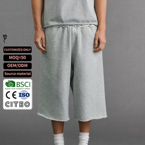 OEM High Quality <b>Men's</b> Wide Leg Sweat <b>Shorts</b> Elastic Waist Raw Hem Casual Gym <b>Lounge</b> <b>Shorts</b> - Product Image 1