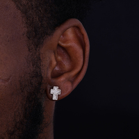 Boucles d'oreilles clous croix Bling en argent sterling 925 plaqué or, zircon cubique, style hip-hop, prix de gros