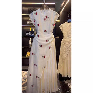 Vestido Cheongsam de Manga Corta Estilo Chino con Chal, Vestido Largo Retro Blanco de Poliéster para Playa o Verano - Product Image 2