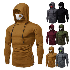 OEM Casual Fitness Gym Design personalizzato <span class=keywords><strong>teschio</strong></span> tinta unita cerniera laterale maniche lunghe felpe <span class=keywords><strong>con</strong></span> <span class=keywords><strong>cappuccio</strong></span> mascherato per gli uomini - Product Image 4