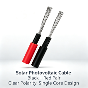 สายเคเบิลโซลาร์เซลล์ XLPO ฉนวนกันความร้อน ทองแดงเคลือบดีบุก สีแดงดำ สายเดี่ยว สำหรับระบบจ่ายไฟแผงโซลาร์เซลล์แบบออฟกริด - Product Image 1