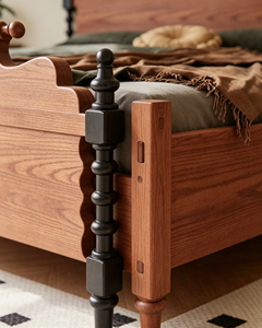 Premium Solid Wood <b>Bed</b> Frame French Vintage Wavy <b>Headboard</b> Black Turned Legs Stable Bedroom Furniture Home Guest Room Wooden Dou - Product Image 4