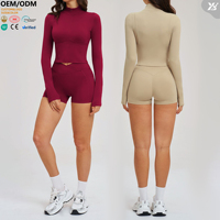 Vêtements de sport pour femmes XW-TZ2539-7, veste et short de fitness, vêtements de sport personnalisés, tenue de pilates, ensemble de yoga 2 pièces