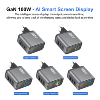 Chargeur mural GaN 100W avec prise EU, charge rapide PD, 2 ports Type-C, 1 port USB-A, avec écran numérique intelligent TFT, adaptateur pour tablette, ordinateur portable, téléphone