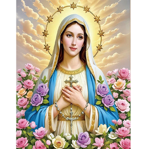 Set di Pittura Diamante 5D di Alta Qualità, Dimensioni Personalizzabili, Resina per Adulti, Madonna con Rosa Dipinta a Mano, Decorazione da Parete Senza Cornice - Product Image 1