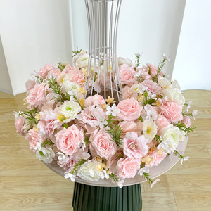 L-054 Guirnalda Floral de Rosas Rosadas al por Mayor, Corona de Flores Artificiales de Seda para Decoración de Mesa de Boda y Hogar - Product Image 2