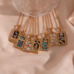 Collar <span class=keywords><strong>de</strong></span> acero inoxidable con signo <span class=keywords><strong>del</strong></span> <span class=keywords><strong>zodiaco</strong></span> cuadrado chapado en oro <span class=keywords><strong>de</strong></span> 18k para mujer, colgante <span class=keywords><strong>de</strong></span> tarjeta <span class=keywords><strong>de</strong></span> Tarot, joyería para mujer, regalo <span class=keywords><strong>de</strong></span> Navidad - Product Image 3